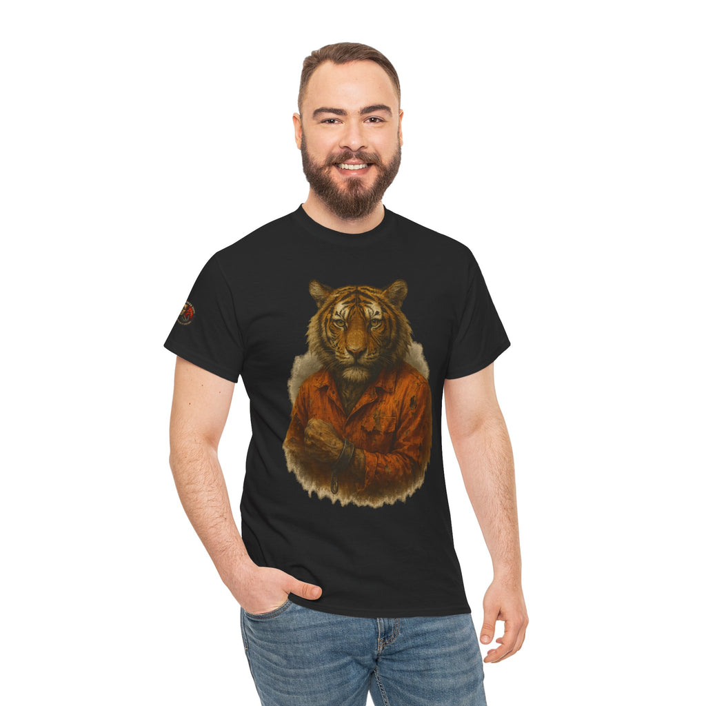 Tiger Character Unisex Heavy Cotton Tee, Casual Tee, Animal Lover Shirt, Unique Gift, Wildlife Art Tee