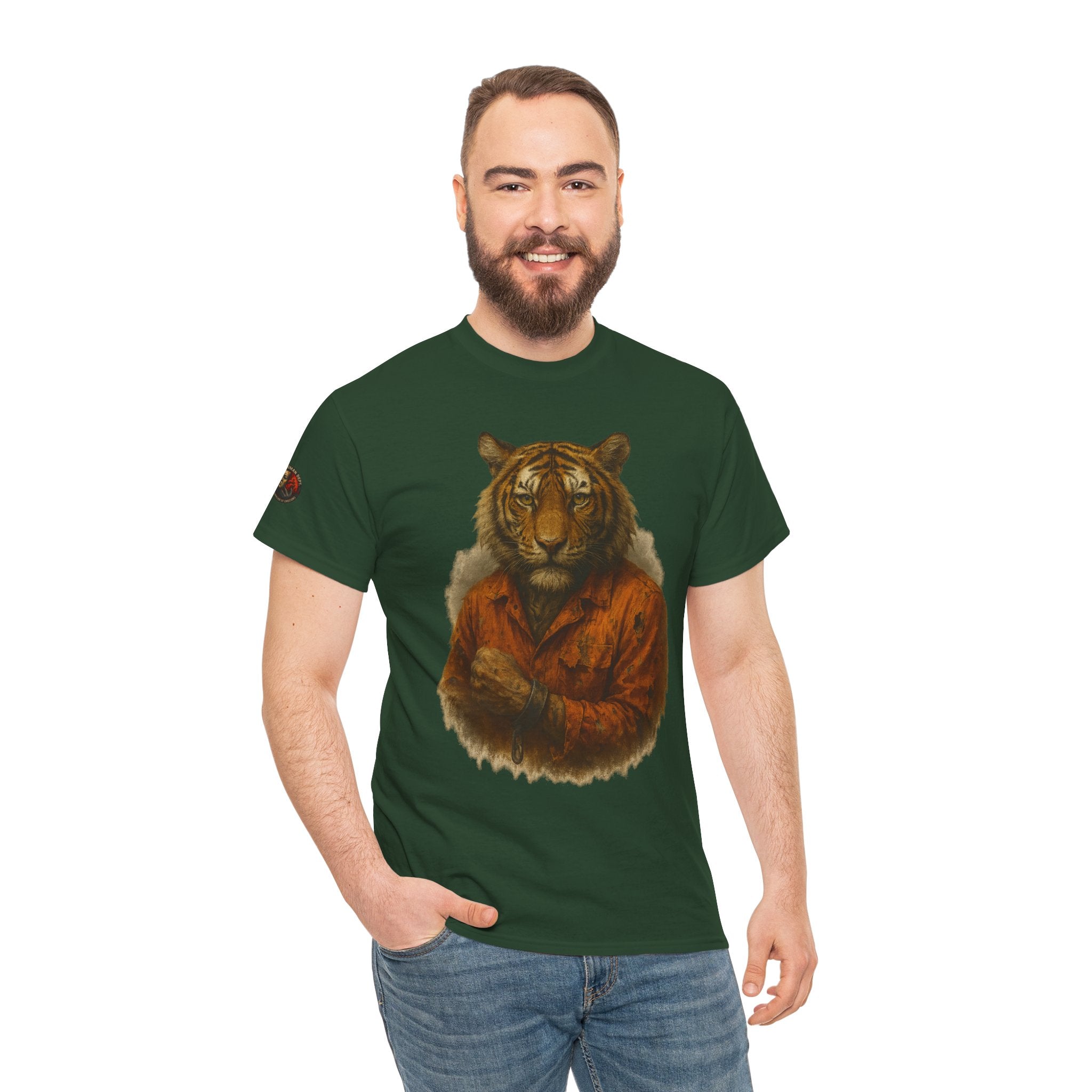 Tiger Character Unisex Heavy Cotton Tee, Casual Tee, Animal Lover Shirt, Unique Gift, Wildlife Art Tee
