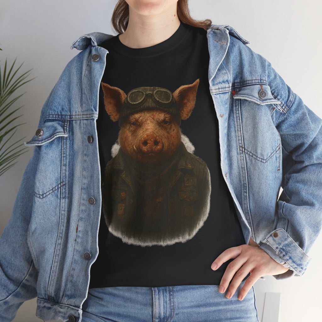 Aviator Pig Unisex Tee, Fun Graphic Shirt, Animal Lovers Gift, Casual Wear, Unique Design, Vintage Style T-Shirt