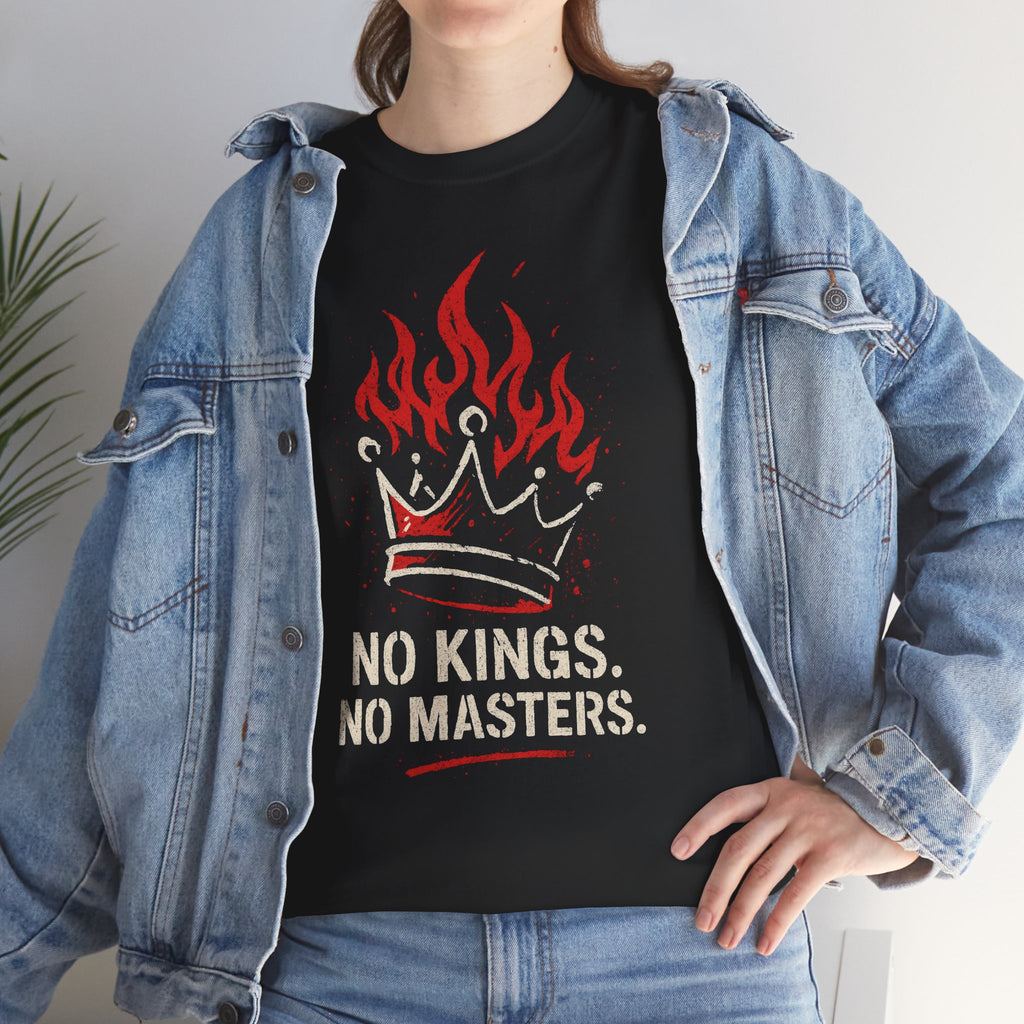 Unisex Heavy Cotton Tee with 'No Kings, No Masters' Design