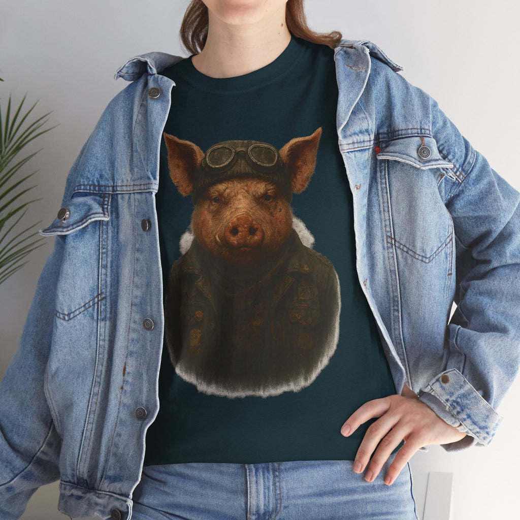 Aviator Pig Unisex Tee, Fun Graphic Shirt, Animal Lovers Gift, Casual Wear, Unique Design, Vintage Style T-Shirt