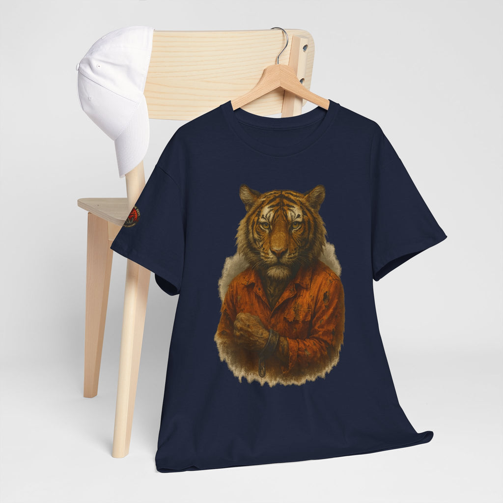 Tiger Character Unisex Heavy Cotton Tee, Casual Tee, Animal Lover Shirt, Unique Gift, Wildlife Art Tee