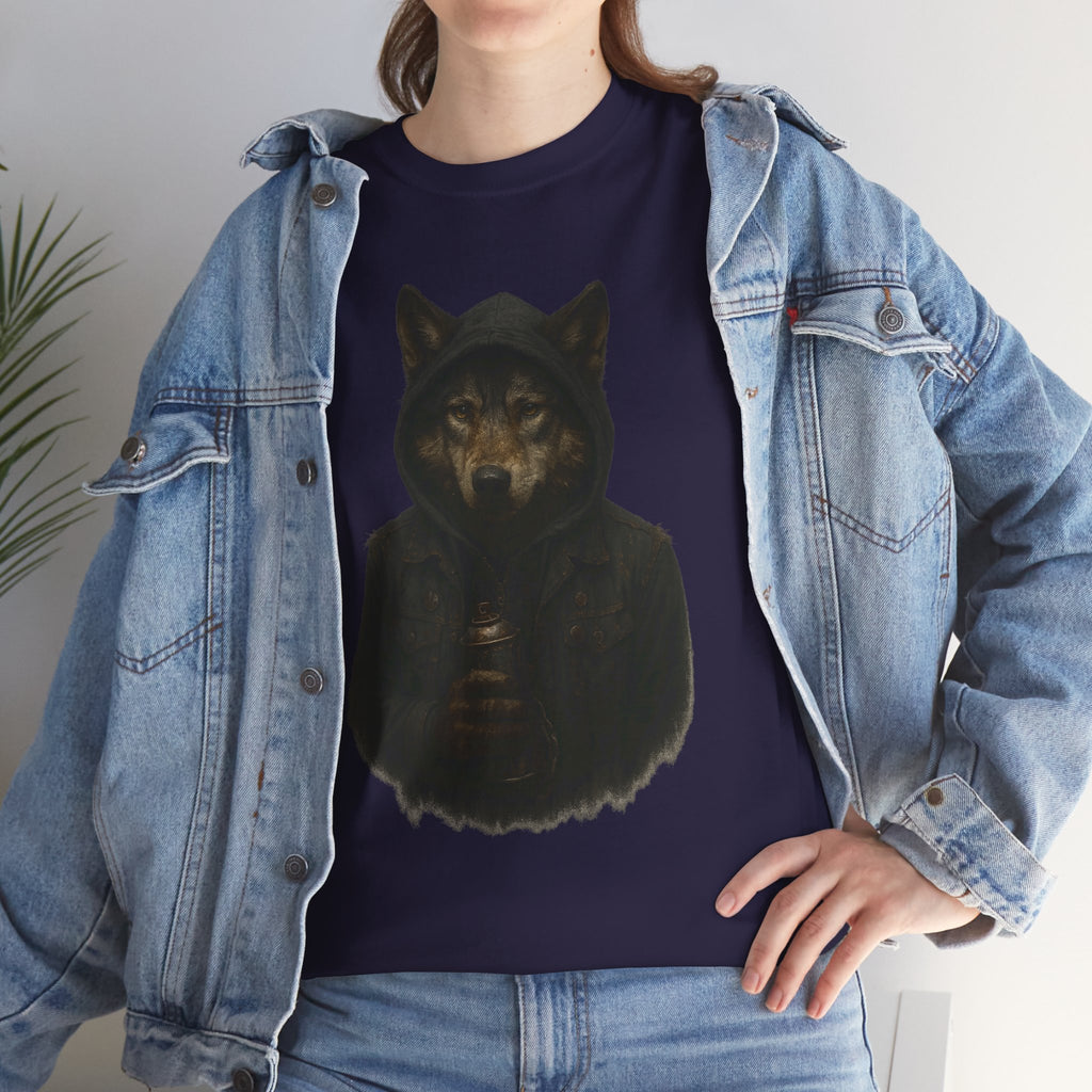 Mystical Wolf Unisex Heavy Cotton Tee, Casual Tee, Gift for Animal Lovers, Halloween Apparel, Goth Style Shirt