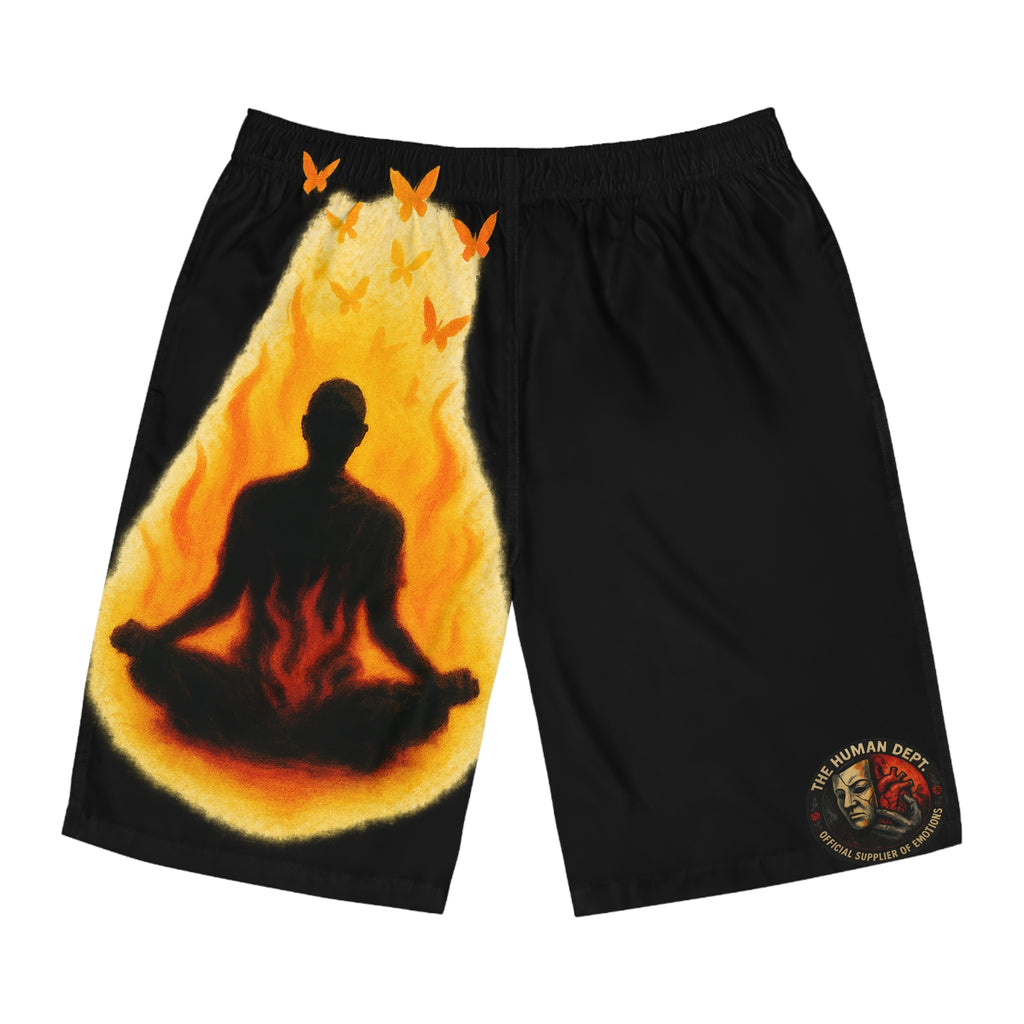 Meditative Men's Board Shorts, Artful Swimming Trunks, Beachwear for Mindfulness, Summer Vibes, Gift for Him, Vacation Essentials