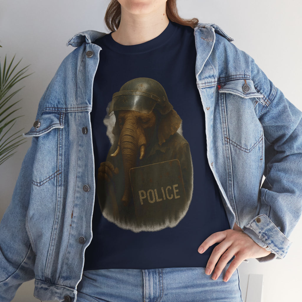 Police Elephant Graphic Tee, Funny Animal T-Shirt, Unisex Cotton Tee, Gift for Animal Lovers, Quirky Statement Shirt