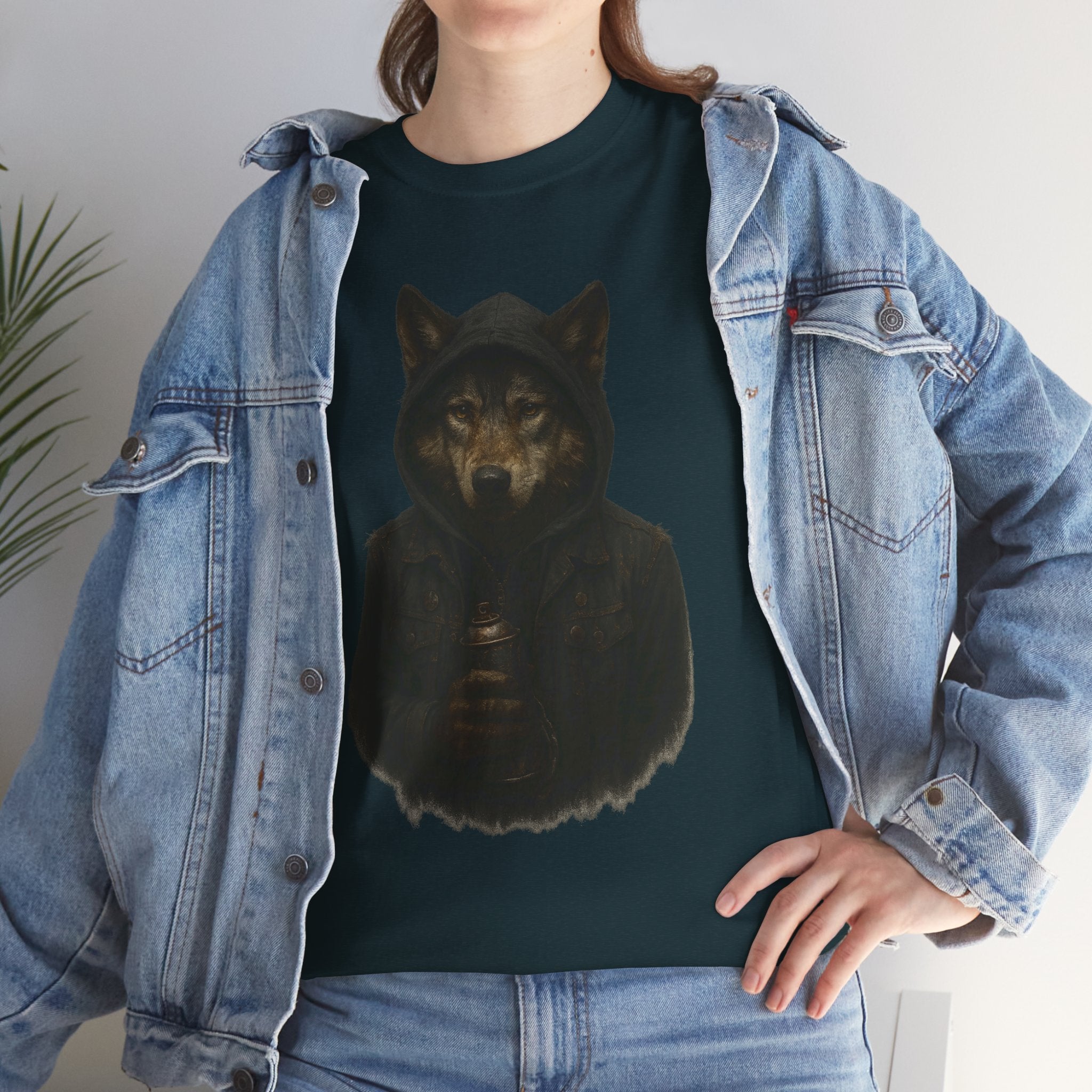 Mystical Wolf Unisex Heavy Cotton Tee, Casual Tee, Gift for Animal Lovers, Halloween Apparel, Goth Style Shirt