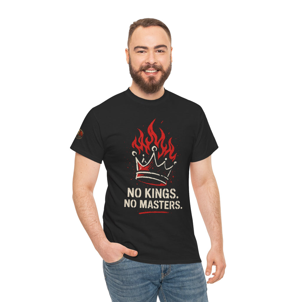 Unisex Heavy Cotton Tee with 'No Kings, No Masters' Design