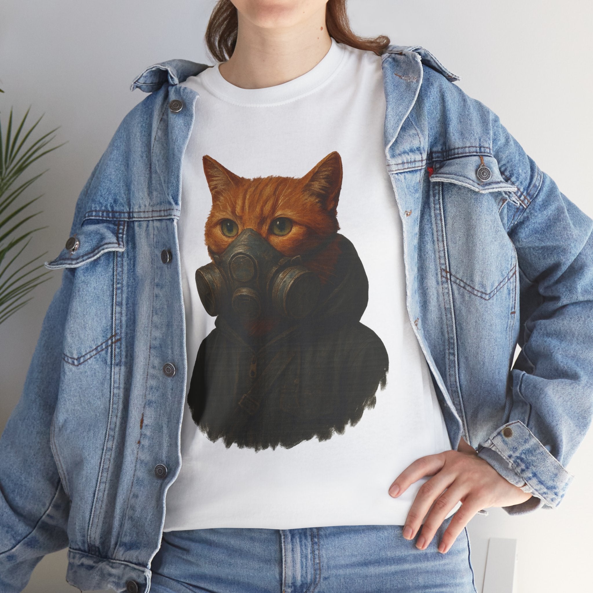 Unique Cat Art Tee, Unisex Heavy Cotton T-Shirt, Quirky Gift, Cat Lover Clothing, Pet Owner Apparel, Funny Graphic Tee