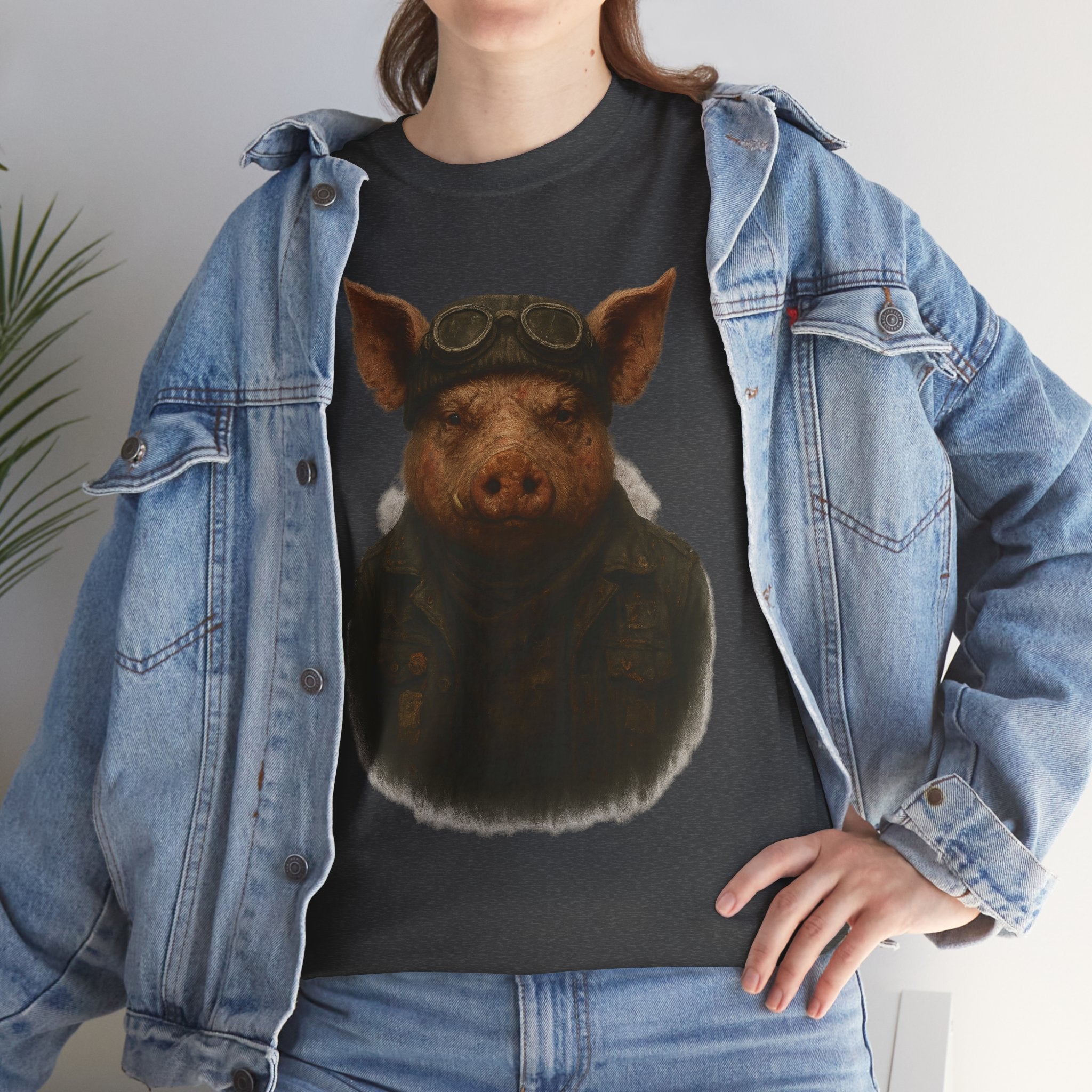 Aviator Pig Unisex Tee, Fun Graphic Shirt, Animal Lovers Gift, Casual Wear, Unique Design, Vintage Style T-Shirt