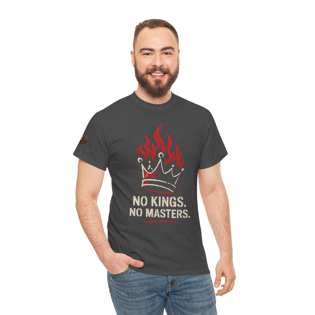 Unisex Heavy Cotton Tee with 'No Kings, No Masters' Design