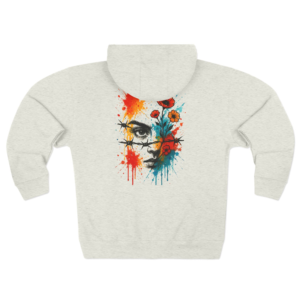 Vibrant Artistic Unisex Zip Hoodie - Floral & Abstract Design, Casual Wear, Street Style, Art Lovers, Gift for Her/Him