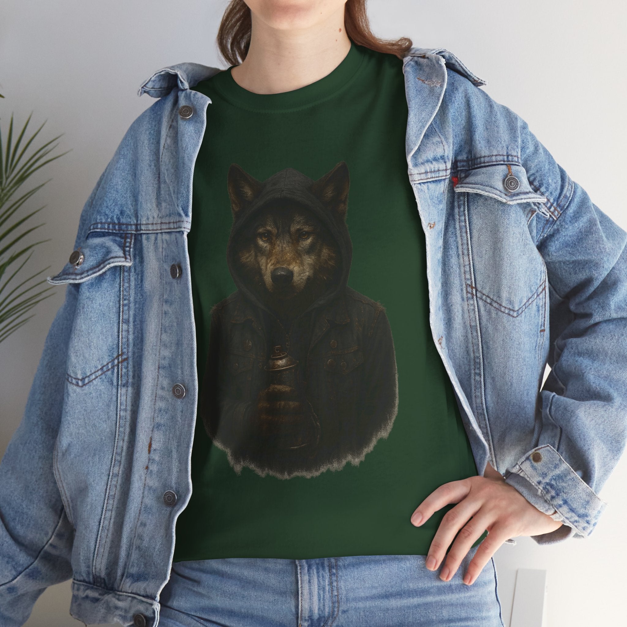 Mystical Wolf Unisex Heavy Cotton Tee, Casual Tee, Gift for Animal Lovers, Halloween Apparel, Goth Style Shirt