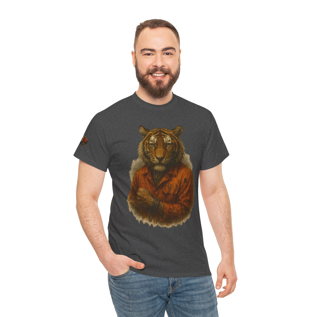 Tiger Character Unisex Heavy Cotton Tee, Casual Tee, Animal Lover Shirt, Unique Gift, Wildlife Art Tee